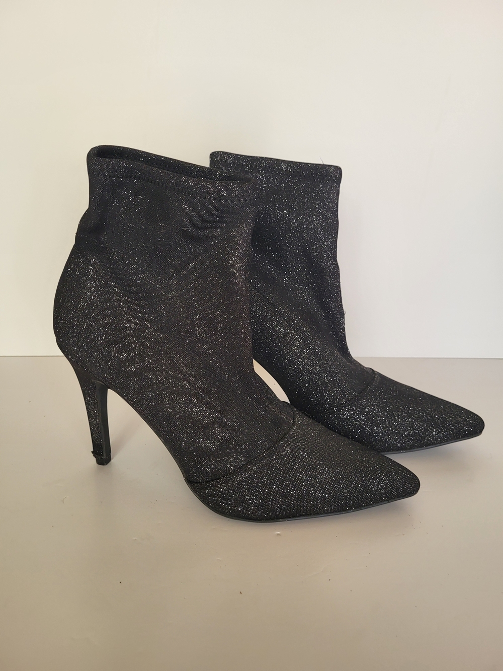 Brash Black Glitter Pointed Ankle Booties
